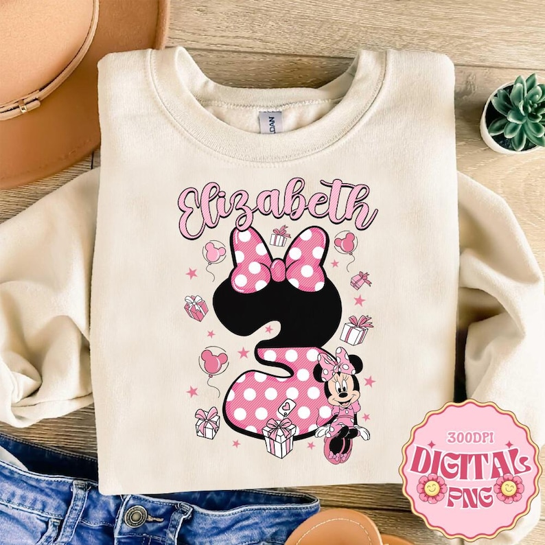 Personalized Minnie Mouse Birthday Name PNG Download, Custom Name Disneyland Birthday Png, Minnie Birthday Girls Trip 2026 Digital Download image 2