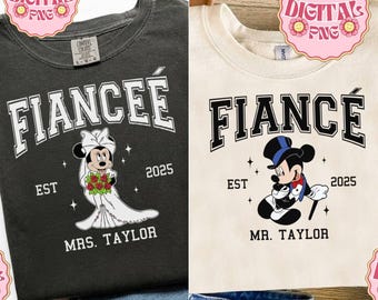 Benutzerdefinierte Verlobte und Verlobte Mickey Minnie Shirt, personalisierte Verlobung T-Shirt, Zukunft Mr und Mrs, Disneyland Mickey und Freunde Verlobung