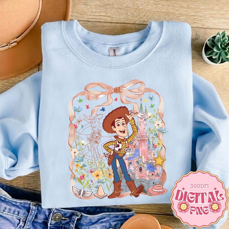 Disneyland Coquette Bow Toy Story PNG, Lindo archivo digital de vacaciones familiares en Magic Kingdom, Archivo vintage de Woody Jessie Buzz Lightyear imagen 2