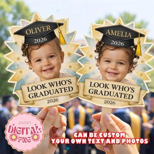 Custom Photo Graduation Celebration Fans, Class of 2026 Graduation Fans with Wooden Handle, Congrats Grad Hand File, Grad Party Favor Fans image 1