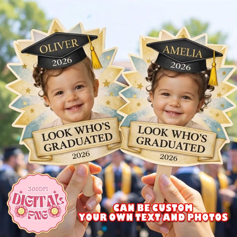 Custom Photo Graduation Celebration Fans, Class of 2026 Graduation Fans with Wooden Handle, Congrats Grad Hand File, Grad Party Favor Fans image 1