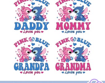Pink Blue Reveal Gender Png, Daddy, Mommy, Grandpa, Grandma Download File, Family Trip Png, Stitch File, Family Gifts, Disneyland Png