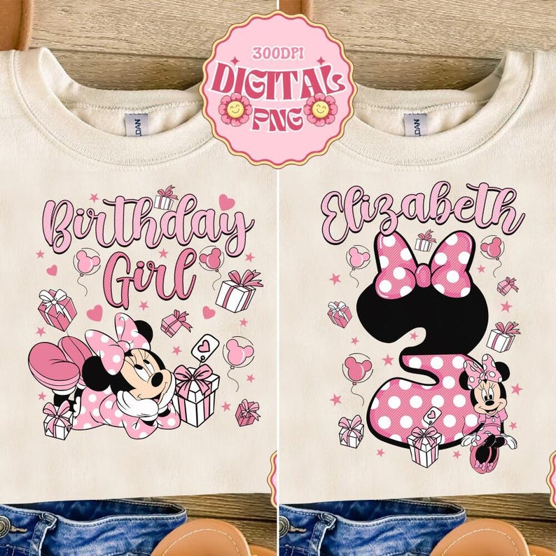 Personalized Minnie Mouse Birthday Name PNG Download, Custom Name Disneyland Birthday Png, Minnie Birthday Girls Trip 2026 Digital Download image 1