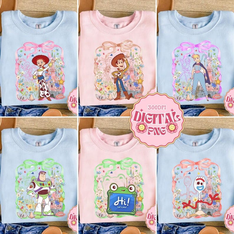 Disneyland Coquette Bow Toy Story PNG, Lindo archivo digital de vacaciones familiares en Magic Kingdom, Archivo vintage de Woody Jessie Buzz Lightyear imagen 1
