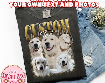 Téléchargement Png personnalisé modifiable pour animaux de compagnie, modèle de t-shirt chien personnalisé Png, t-shirt rétro des années 90 Png, conception de chemise visage, photos sur la chemise Png