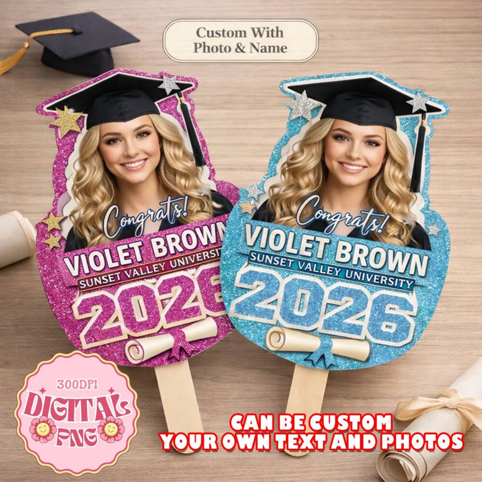 Custom Photo Graduation Fan Hand Sign File, Class of 2026 Senior Prop ...