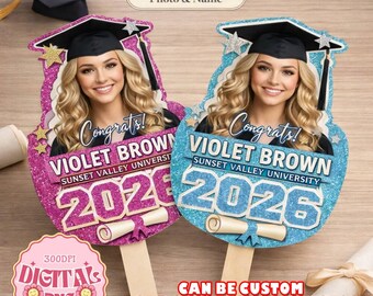 Custom Photo Graduation Fan Hand Sign File, Class of 2026 Senior Prop, Personalized Bestie Grad File, Party Decoration Sign File For Senior