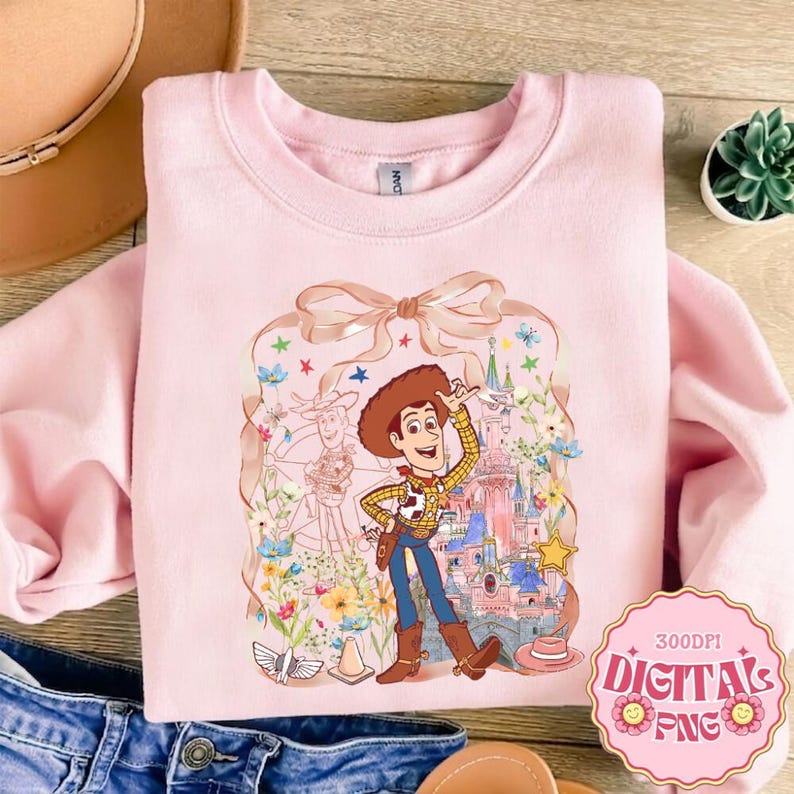 Disneyland Coquette Bow Toy Story PNG, Lindo archivo digital de vacaciones familiares en Magic Kingdom, Archivo vintage de Woody Jessie Buzz Lightyear imagen 3