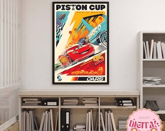 Cars Movie Poster Png Lightning McQueen Radiator Springs Poster File,McQueen Piston Cup Disneyland Home Decor Wall Art Canvas Poster Digital