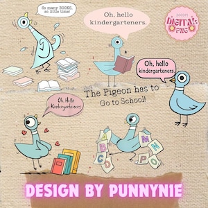 Bundle PNG Pigeon Children's Books, Pigeon Elephant Bookish Gifts Png, Gifts For Bookish, Reader File, Pigeon Meme Funny Instant Download image 2