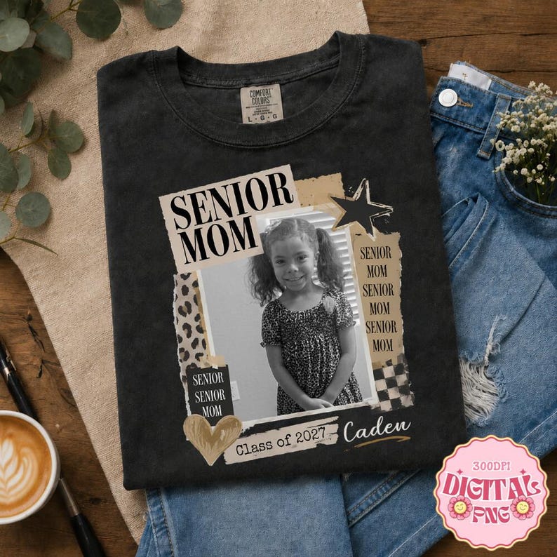 Custom Photo Senior Mom Shirt png, Class of 2026 Graduation Tee png, Proud Mom Gift, High School Graduation png, Proud Family Matching Tee image 1