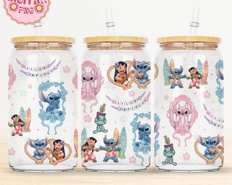 Niedliche Stitch Class PNG Datei Lilo und Stitch Coquette Digital, Download 16 Unzen Glas Tumbler Design Libbey Can Glas Png Sofort Download