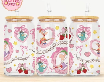 Kokette Schleife Phineas und Ferb Glasdose Png, glücklichen Valentinstag Design, Cup Wrap Design digital, Retro Valentine Wrap Datei