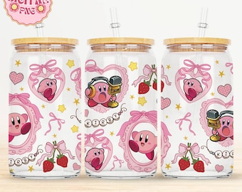 Coquette Bow Kirby Glass Can Png, Ready to apply | High Quality | Printed in house | Easy application | Cup Transfer | Gift For Her File