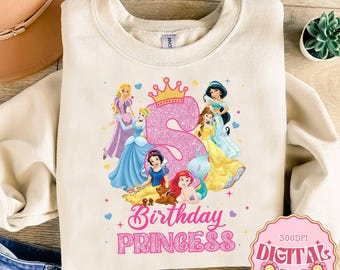 Personalized Disneyland Princess Birthday Squad File, Birthday Girl Png, Princess Party Digital File, Disneyworld Girls Trip Png