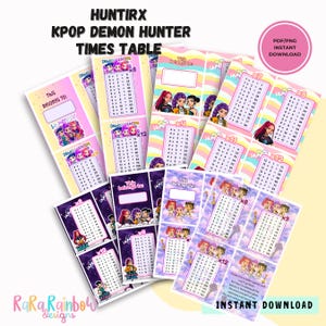 Tarjetas de multiplicación imprimibles de Huntrix Kpop Demon Hunter (PDF y PNG)
