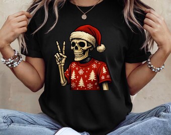 Skeleton Christmas Gothic T-Shirt, Xmas Gift