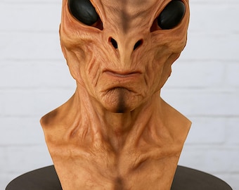 Realistische Alien Latex Maske - Gruseliger Außerirdischer Kopf Kostüm für Halloween, Cosplay & Horror Party