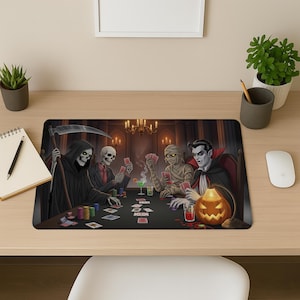 Halloween Poker Desk Mat: Gothic Skeletons & Grim Reaper Gaming Mouse Pad