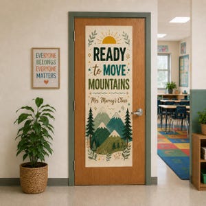 Personalized Mountain Classroom Door Banner, Polyester Linen Teacher Tapestry Back To School Decor
