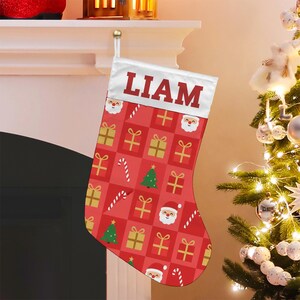 Personalized Christmas Stocking – Custom Name Santa & Gifts Pattern Decor