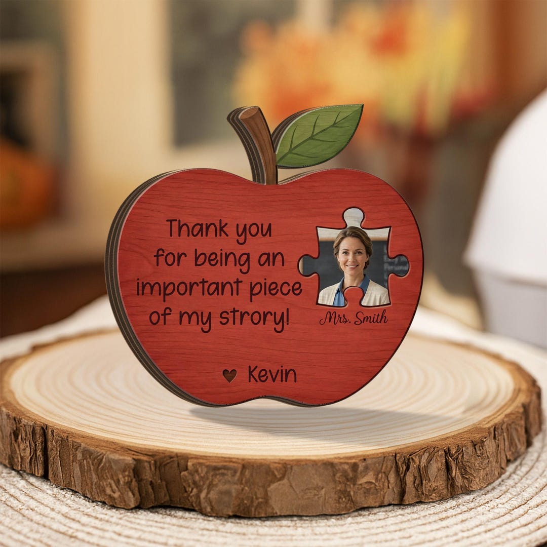 Custom Teacher Thank You Wooden Block Apple Shape Photo Puzzle Sign ...