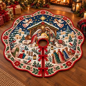 Quiltad julgranskjol, juldekoration för den heliga familjen