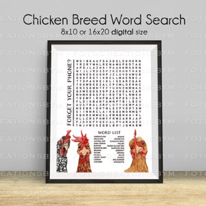 Chicken Poultry Breeds Word Search Bathroom Art - 8x10 DIGITAL INSTANT DOWNLOAD - Wall Art - Farmhouse Decor - Rural Decor