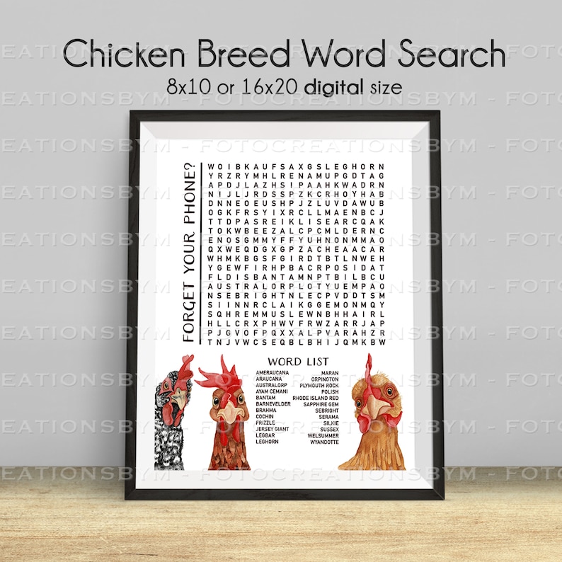 Chicken Poultry Breeds Word Search Bathroom Art 8x10 DIGITAL Etsy