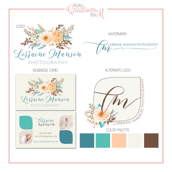 Branding Set - Flowers Ranunculus Watercolor - Logos, Watermark, Business Card - Customizable - Predesigned - Option to retire design