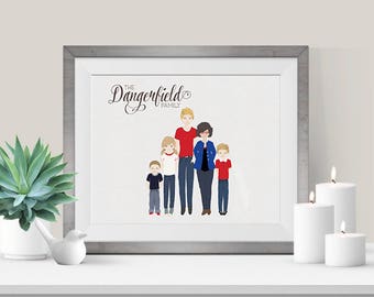 Custom Large Family Illustration Portrait, 8x10, 7+ people & pets, Digital JPG File, Family Illustration, Personalized Portrait, Family Gift