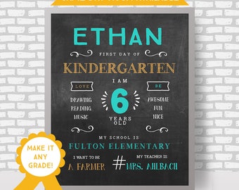 Custom First Day of School Chalkboard Sign - Elementary School, Kindergarten Sign, School Chalkboard - Printable - Digital JPEG file