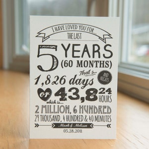 Custom Anniversary wedding day Card - Personalized Typography gift print names & date "I Have Loved You For" - 5x7 - Greeting Card