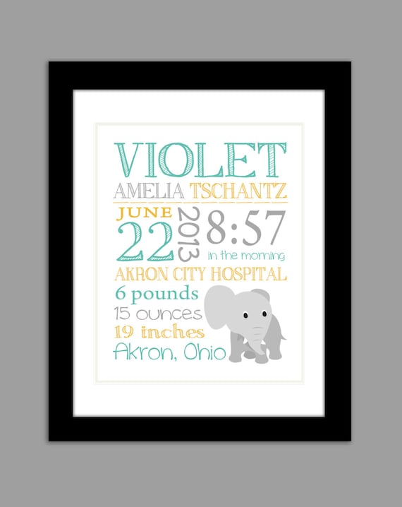 Personalized Typography baby stat gift with name - Digital JPEG file printable - 8x10 birth announcement, custom nursery decor