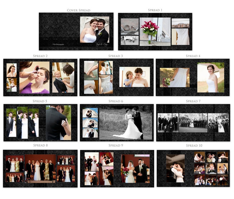 INSTANT DOWNLOAD 10x10 Square Album Template quot;Black Damask INSTANT DOWNLOAD 10x10 Square Album Template quot;Black Damask