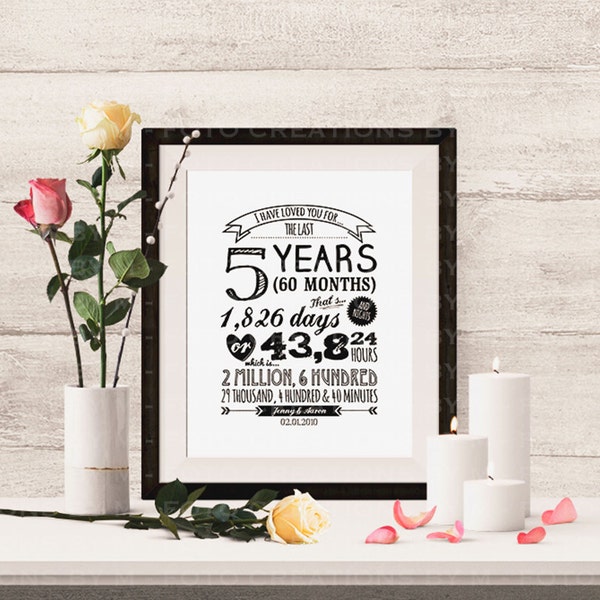 Personalized Typography anniversary gift with names and date "I Have Loved You For" - 8x10 Digital JPG file printable - Print at Home