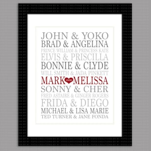 SALE Famous Couples Anniversary Print - Wall Art - 8x10 JPG File - 3 Options - Cartoon, Hollywood, or TV couples