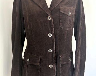 Jaqueta Blazer Vintage de Veludo Cotelê Marlboro Classics - Jaqueta Feminina Marrom Chocolate para Montaria e Caça, Estilo Anos 90/Y2K