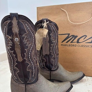 Vintage Stingray NWT Cowboy Boots, Rare Exotic Western Boots, Deadstock New with Tags, Genuine Leather Classic Cowhide, Marlboro Classics