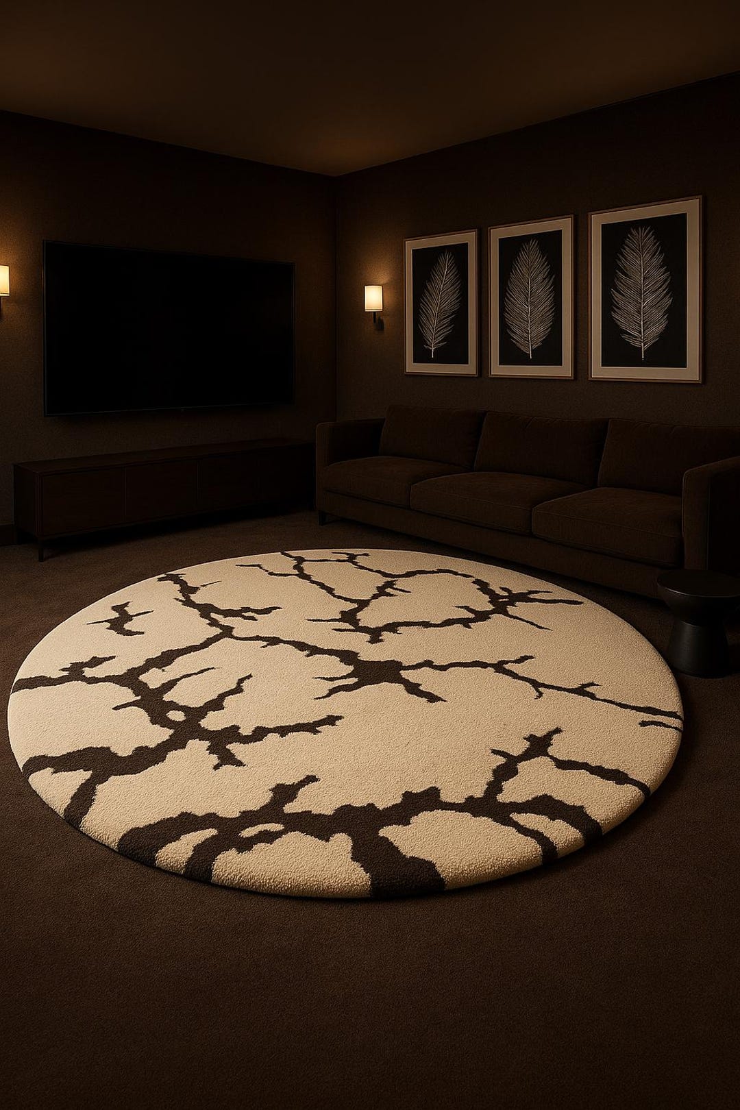 Creak Pattern Rug Hand Tufted NZ Wool Round Rug – Modern Abstract Crack Pattern Carpet ...