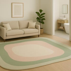 Handgetufteter abstrakter Wollteppich: Moderne unregelmäßige Form, Pastellfarben