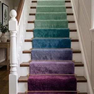 Hand Tufted Wool Stair Runner, Ombre Gradient Color Fade Carpet.