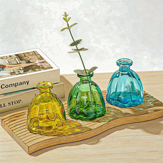 Glasblumenknospe-Vasen eingestellt, bunte antike Art-Vasen, Glasknospe-Vase für Hochzeitsfest-Gefälligkeiten, Hauptbüro, Hochzeitsküche Dekor für Mutter