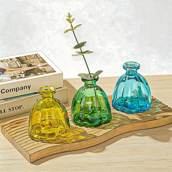 Glasblumenknospe-Vasen eingestellt, bunte antike Art-Vasen, Glasknospe-Vase für Hochzeitsfest-Gefälligkeiten, Hauptbüro, Hochzeitsküche Dekor für Mutter