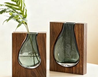 Custom Wooden Glass Vase,Personalized Artistic Flower Vase,Home decor for Mother Women,Engraved Wooden Vase,Engraved Rustic Vase for wedding