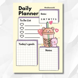 Boba Bear Daily Planner – Kawaii Printable (PDF)