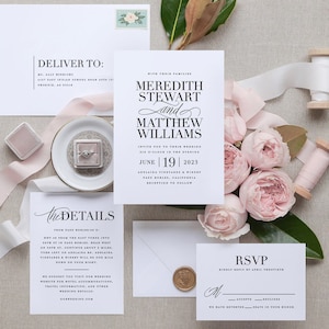 Classic Formal Modern Printed Elegant Bold Wedding Invitation Set Suite, Premium Subtle Inexpensive Wedding Invitations Invitation with RSVP