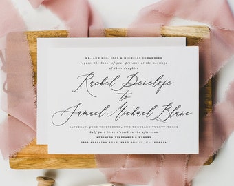 Romantic Calligraphy Script Wedding Invitation, Feminine Light Simple Set Suite, Printed Elegant Subtle Wedding Invitations Invitation