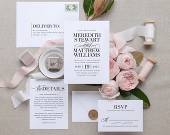 Classic Formal Modern Printed Elegant Bold Wedding Invitation Set Suite, Premium Subtle Inexpensive Wedding Invitations Invitation with RSVP