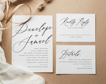 PRINTED Elegant Wedding Invitation Set Suite, FREE SHIPPING, Printed Simple Modern Wedding invitation Set, Wedding Invitations Invites Rom